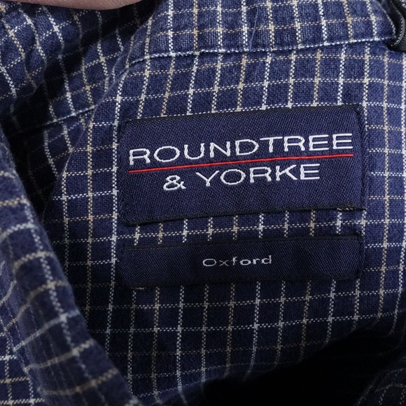 ROUNDTREE & YORKE OXFORD BLUE CHECK BUTTON DOWN SHIRT MENS SZ M MEDIUM - Picture 6 of 7
